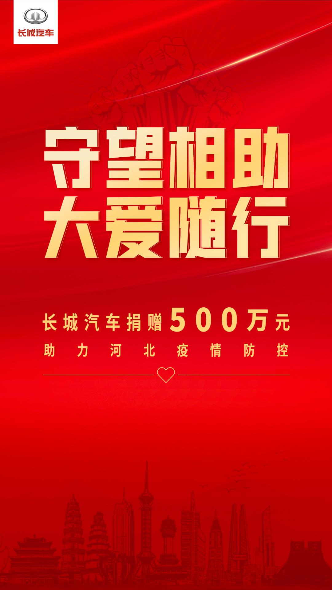 和衷共济，抗击疫情，长城汽车向河北省红十字会捐赠500万元