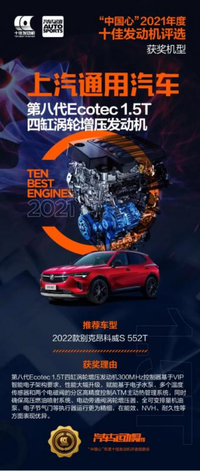 上汽通用汽车第八代Ecotec全新1.5T发动机荣登榜单