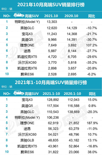 Model Y登顶，理想ONE第五，GLC比X3卖得好，10月高端SUV销量简析