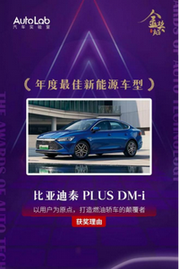 秦PLUS DM-i榮獲“年度最佳新能源車型”和“年度十佳車型”