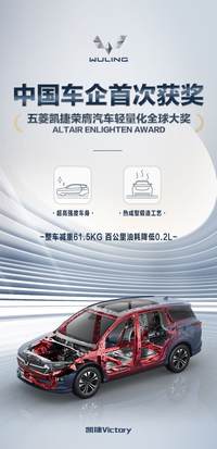 五菱凱捷榮膺汽車輕量化全球獎(jiǎng)，屬中國車企首次獲得