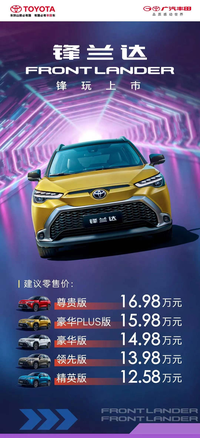 TNGA-C平台打造，尺寸超C-HR，广汽丰田锋兰达12.58万起售