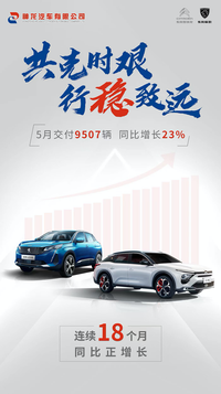 神龍汽車(chē)公布5月銷(xiāo)量：連續(xù)18個(gè)月同比正增長(zhǎng)