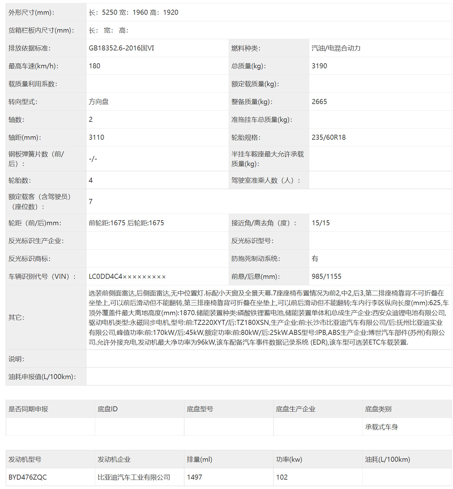 轴距3110mm 腾势D9插混版申报 电动机功率曝光