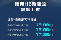 售價：15.98-17.38萬元，哈弗H6 DHT-PHEV上市