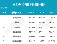 10月份轿车销量排名：比亚迪海豚再创新高，大众全系下跌