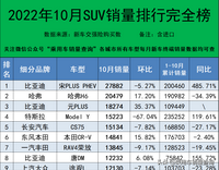 2022年10月汽车终端销量排行/总计892个车型（含进口）