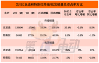 “價格風暴”中，特斯拉和比亞迪2月銷量對比