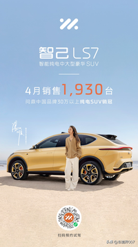 智己LS7 4月銷售1,930臺，問鼎中國品牌高端純電SUV銷冠
