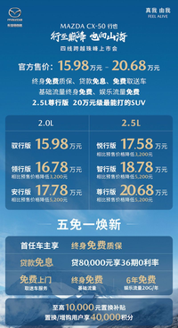 售價15.98萬-20.68萬元，長安馬自達MAZDA CX-50行也上市
