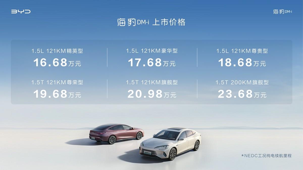 新一代主流中型轎車比亞迪海豹DM-i正式上市，售價16.68萬起