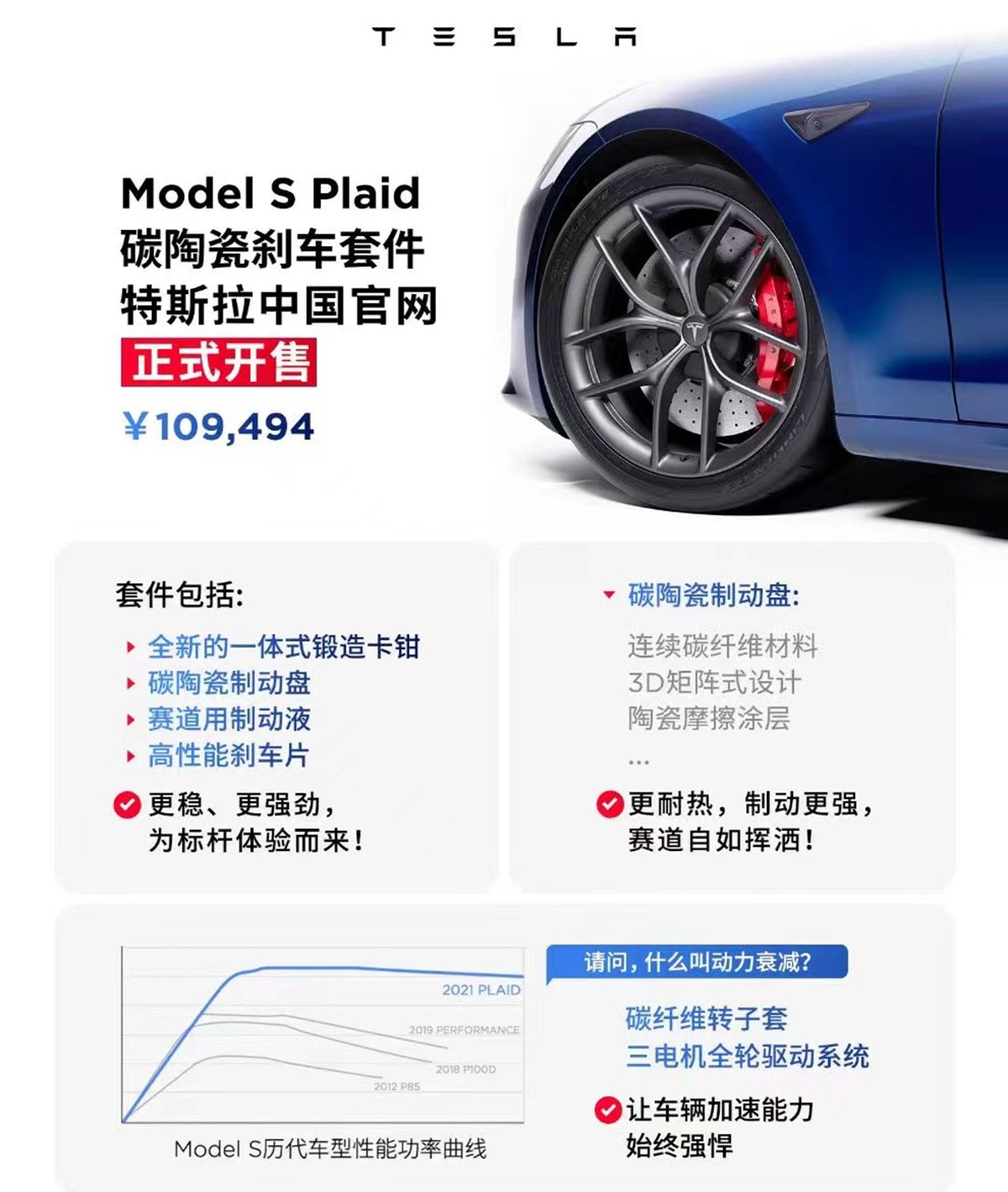 特斯拉碳陶瓷剎車套件上線 選裝價10.9494萬元