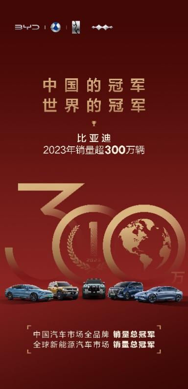 破中国市场销售记录 比亚迪年销超300万