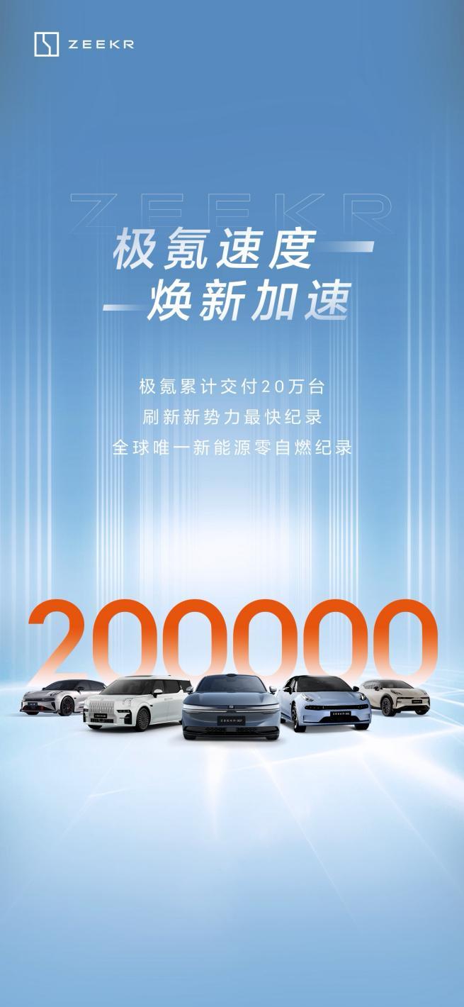2024年1月8日，广州，极氪交付第20万台车，创下新势力品牌最快交付纪录