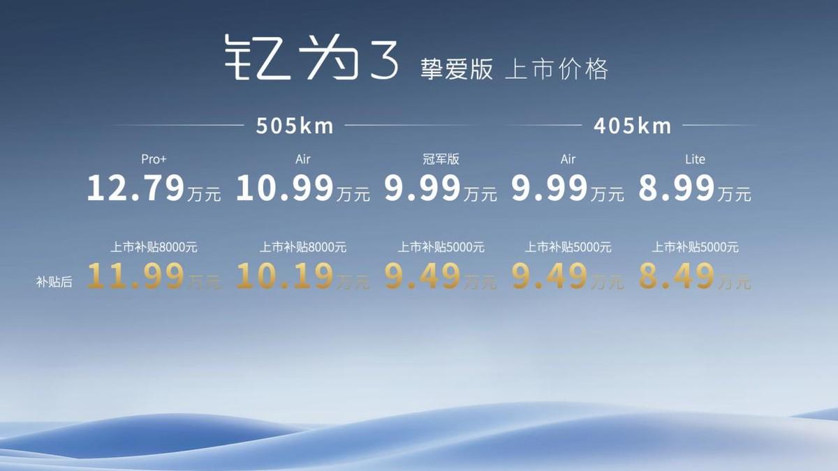 江淮钇为3挚爱版上市 6.99万元起售 最高续航505KM