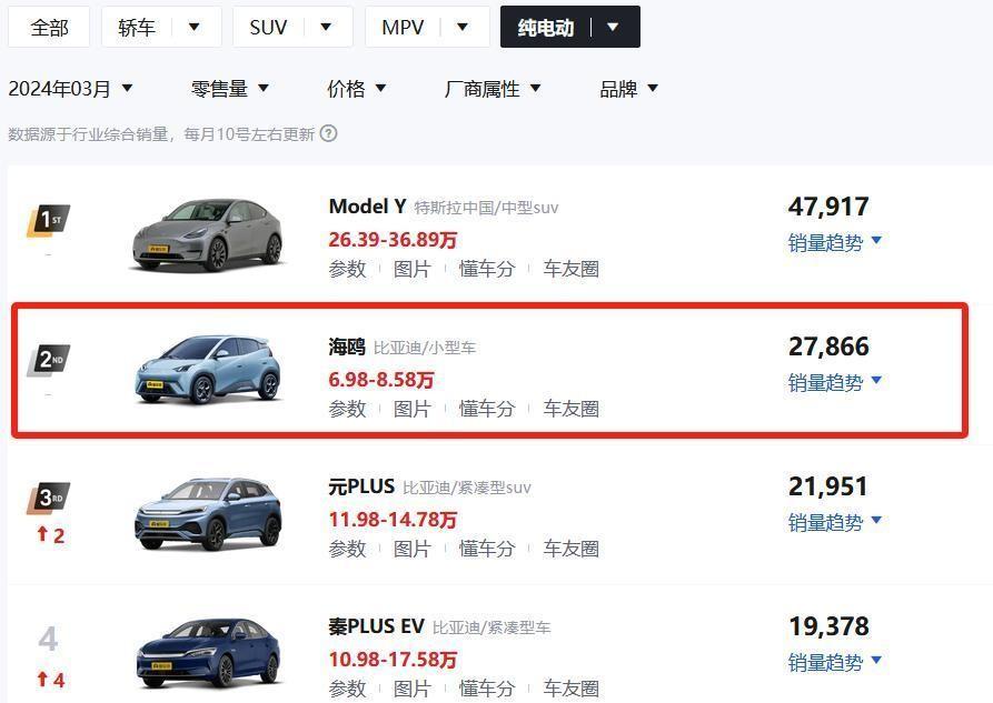 純電動(dòng)銷量榜第二名，6.98萬起售，海豚在這個(gè)價(jià)位有對(duì)手嗎？