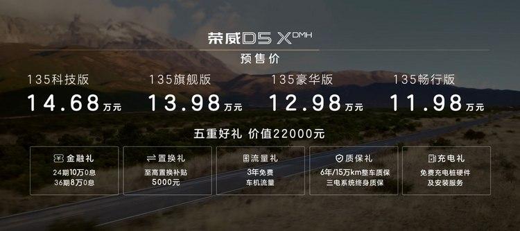 荣威D5X DMH开启预售 预售价区间为11.98万-14.68万元