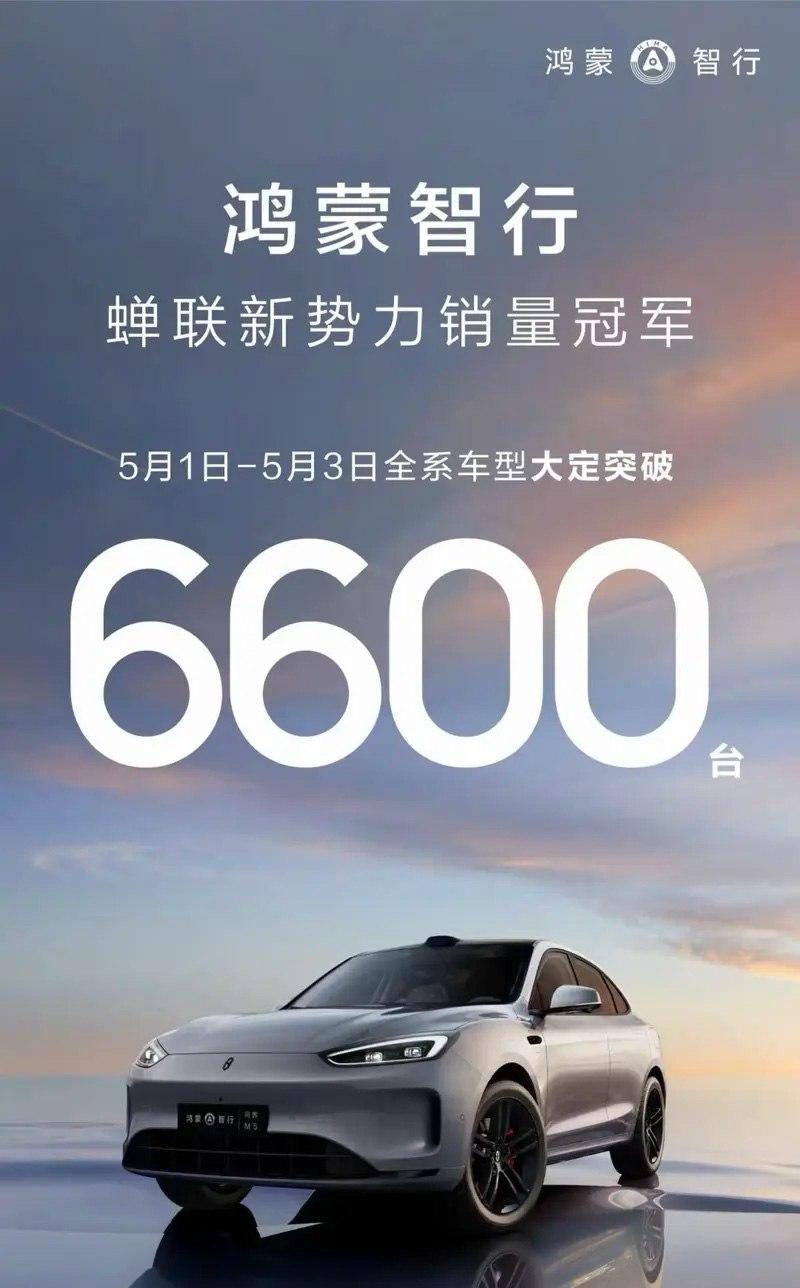 华为的号召力还是强 鸿蒙智行5月前三天全系车型大定突破6600台