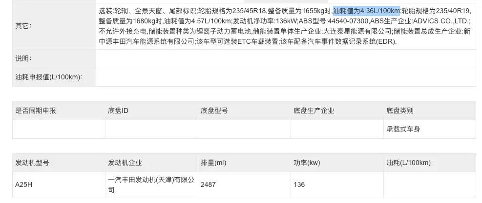 豐田新亞洲龍配置曝光，取消2.5L汽油版，有望7月上市