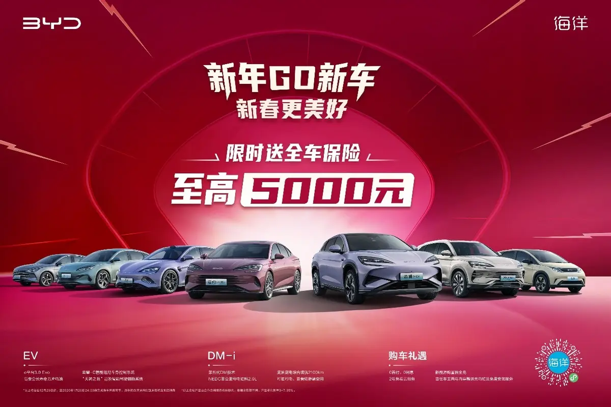 新年GO新車 比亞迪海獅07EV 保險車險補貼增至5000