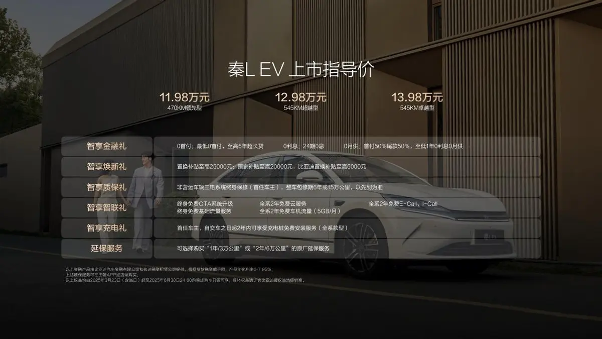 小米SU7平替来了！秦L EV满配上市11.98万元-13.98万元