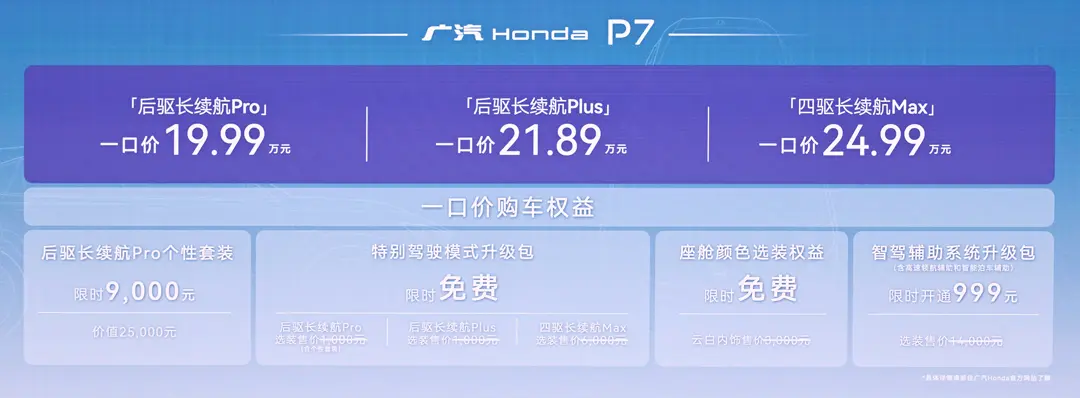 一口价19.99-24.99万元 科技感不输国产车 广汽本田P7正式上市
