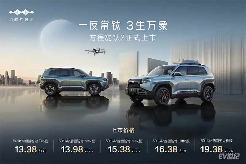不無聊的純電SUV！方程豹鈦3上市售13.38-19.38萬元