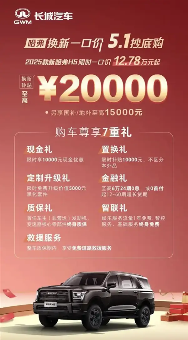 性價比再升級!2025款長城哈弗H5限時一口價12.78萬起