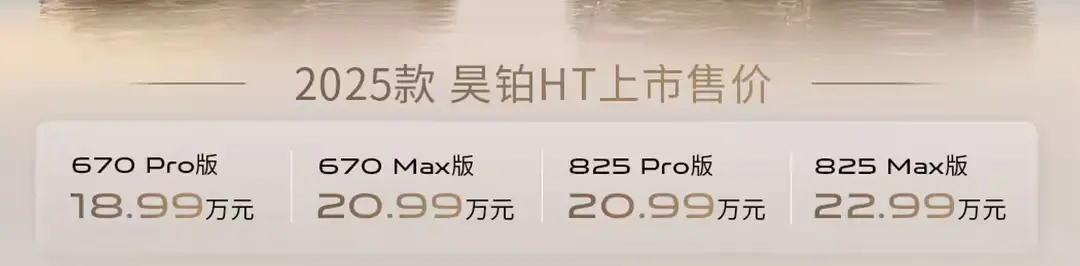 2025款昊鉑HT18.99萬起售，相比老款降低4萬元，并對配置進行升級