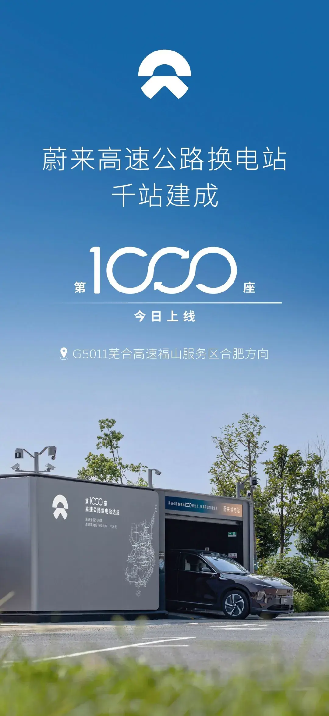 蔚來(lái)在今天實(shí)現(xiàn)高速換電站第1000座！蔚來(lái)目前擁有3399座換電站！