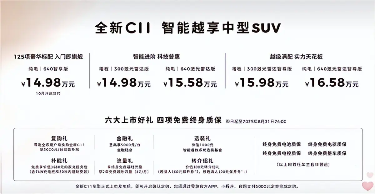 零跑C11上市：全域800V+激光雷達