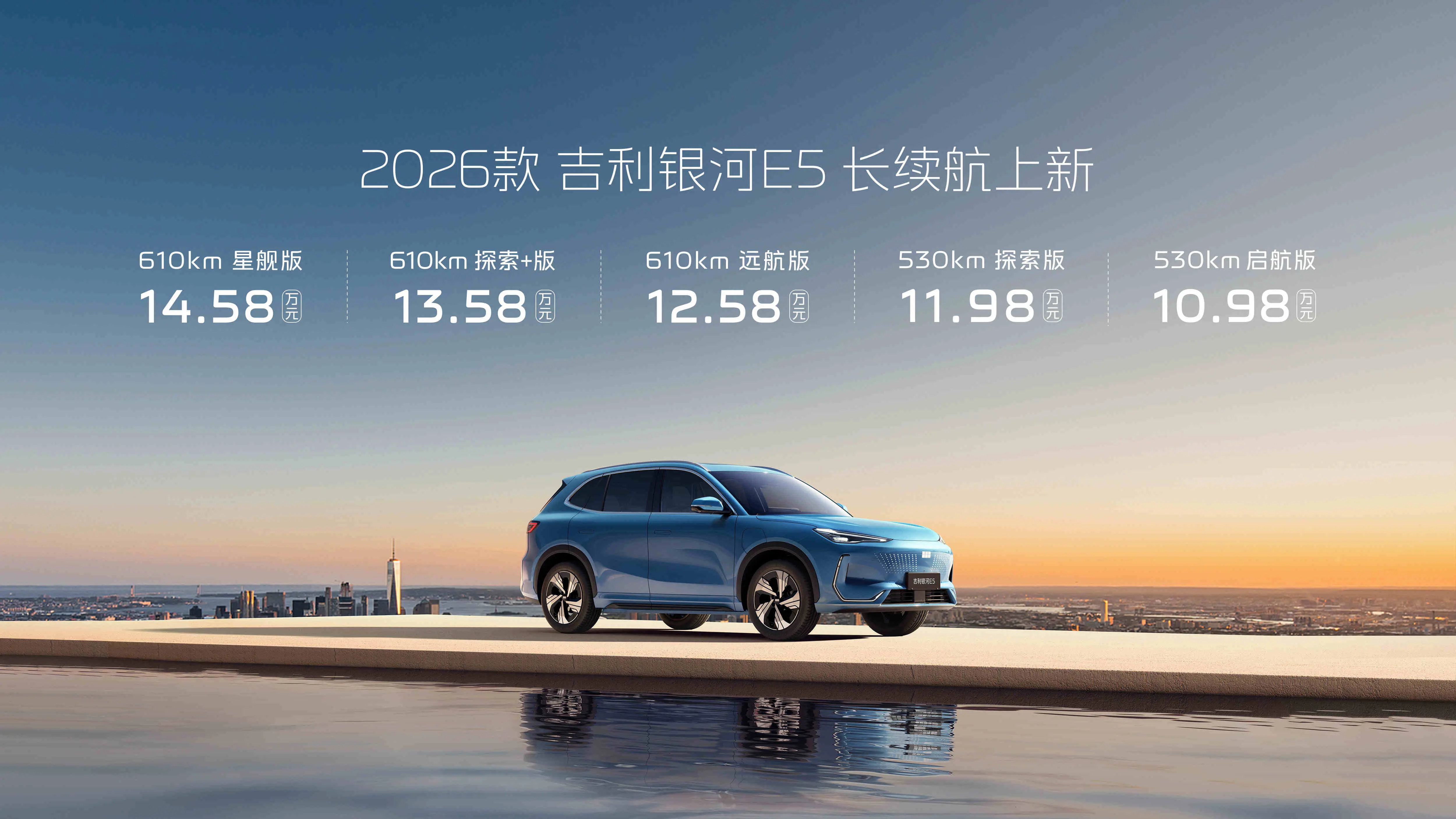 續航升級至530km起，售價10.98萬起，2026款銀河E5上市