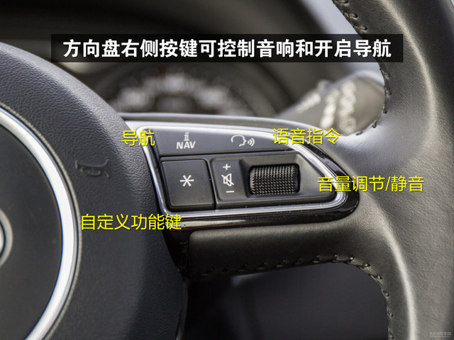 方向盘右侧按键可控制音响和开启导航