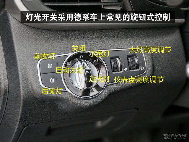 灯光开关采用德系车上常见的旋钮式控制