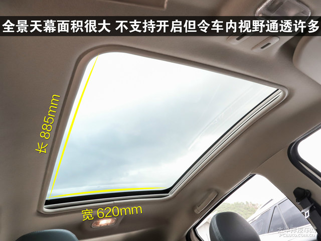 全景天幕面积很大不支持开启但令车内视野通透许多