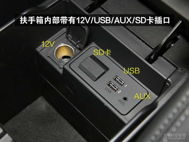 扶手箱内部带有12 j/usb/aux/sd卡插口