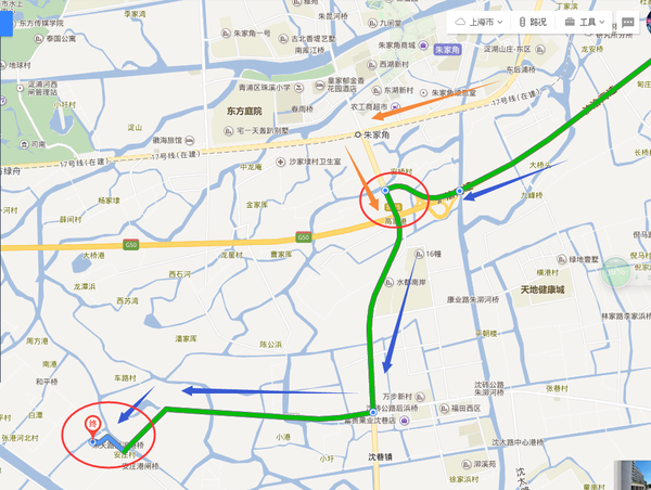 行驶路线 沪青平公路或者g50高速朱家角出口下