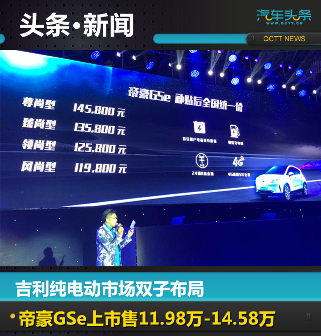 吉利純電動市場雙子布局，帝豪GSe上市售11.98萬