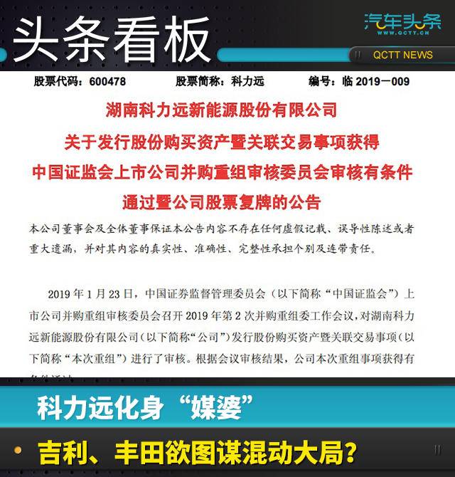 科力远化身“媒婆”，吉利、丰田欲图谋混动大局？