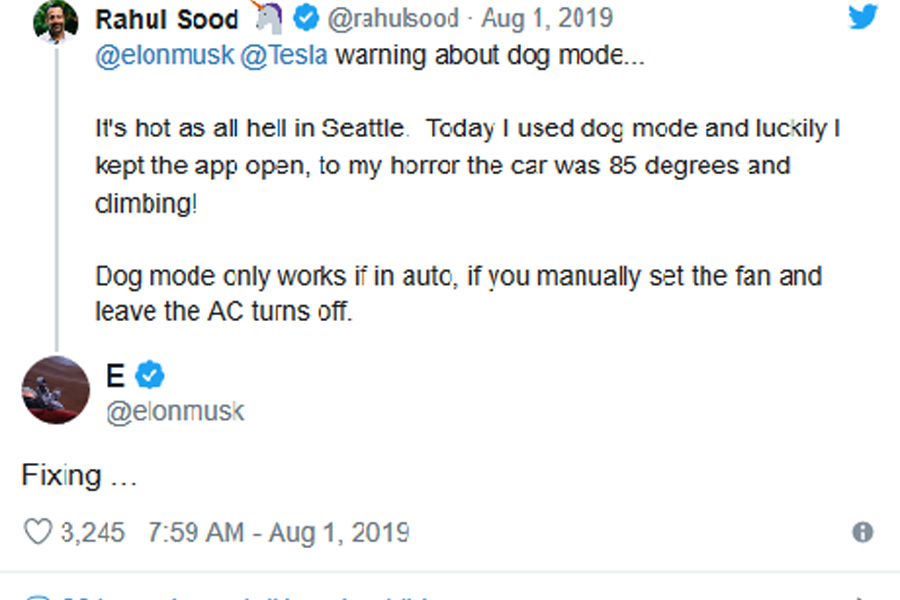 特斯拉车主发现“狗狗模式”失效问题 马斯克迅速做回应