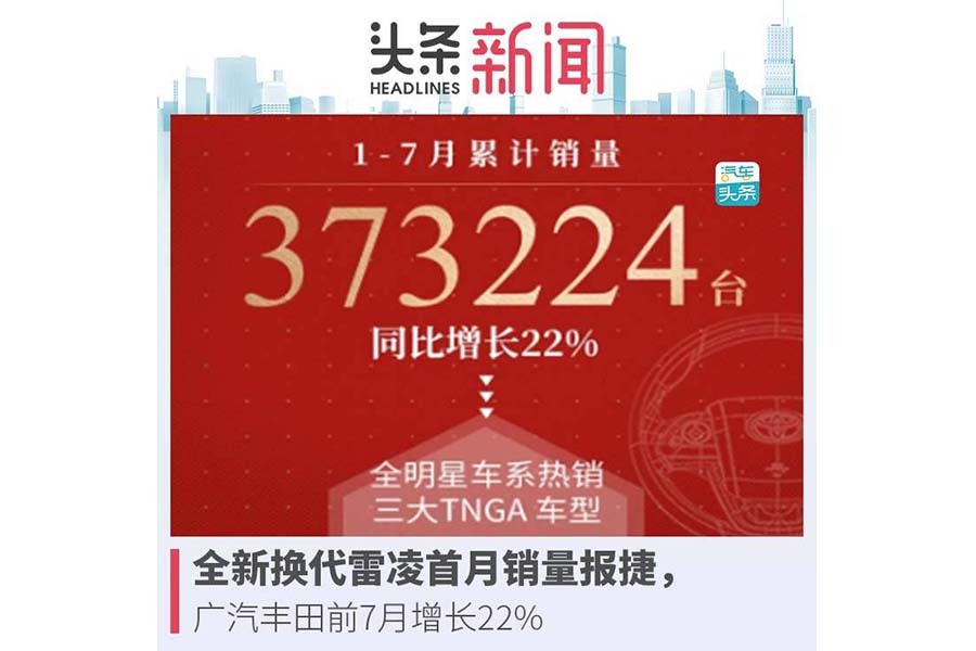 全新换代雷凌首月销量报捷，广汽丰田前7月增长22%