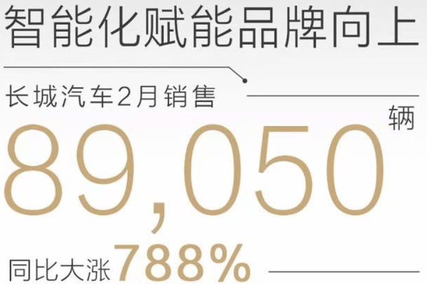 長(zhǎng)城汽車(chē)2月銷(xiāo)量同比大漲788%坦克300當(dāng)月銷(xiāo)量3300輛