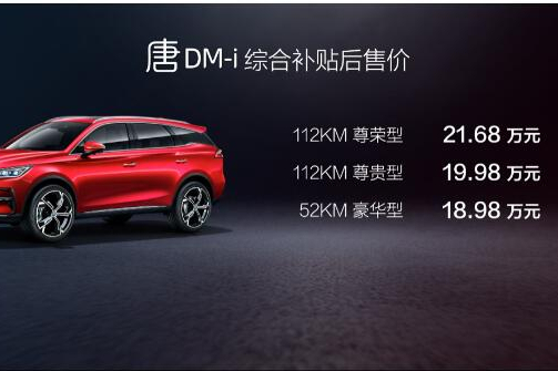 上市价18.98万起，唐 DM-i正式迈入20万级SUV市场