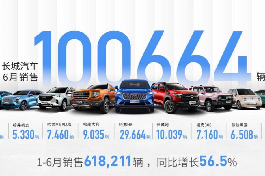 五大品牌發(fā)力,長城汽車1-6月銷售同比增長56.5%