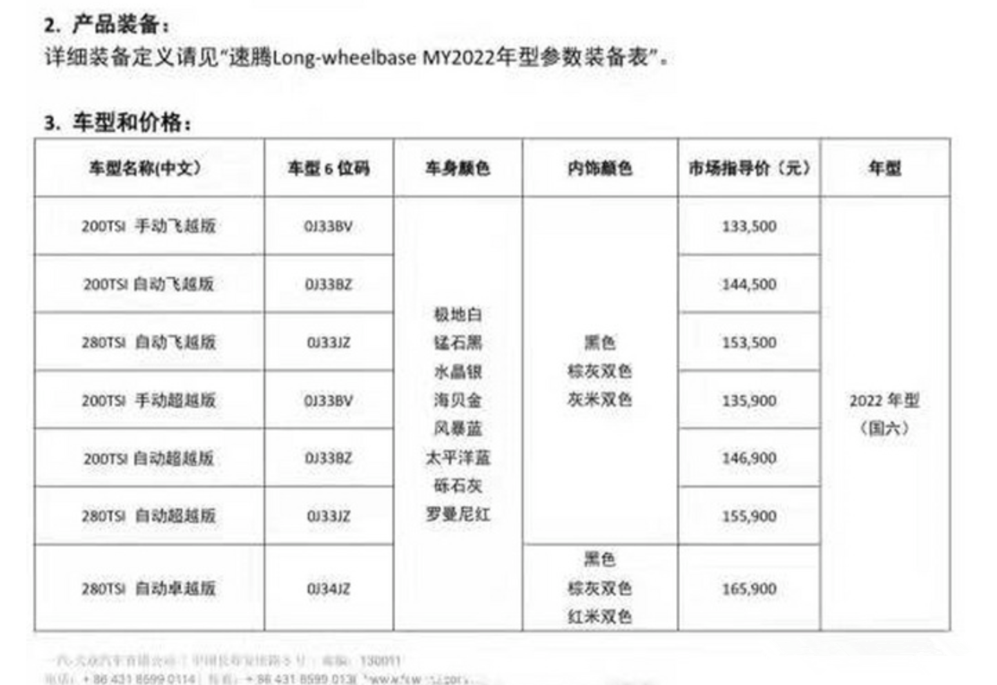 疑似新款大众速腾售价曝光，售13.35-16.59万元