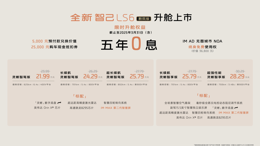 全新智己LS6剧院版上市，权益价21.99万~28.29万元