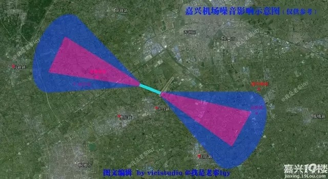 网曝嘉兴机场跑道要转向了 今后的机场噪音影响示意图