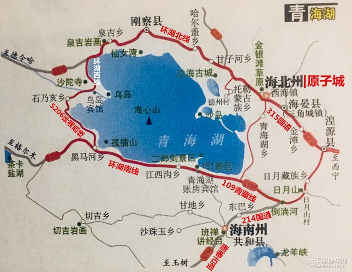 青海湖环湖路线图