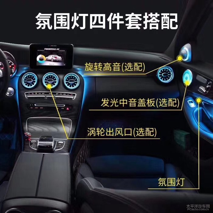 2019款发光glc260加装彩色灯氛围奔驰出风口多涡轮v彩色奥迪a8长宽高各多少图片