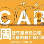 汽車(chē)圈 | AutoKol聯(lián)合BlueMC發(fā)布汽車(chē)品牌微信公眾號(hào)文章影響力排行榜（12月15日-12月21日）